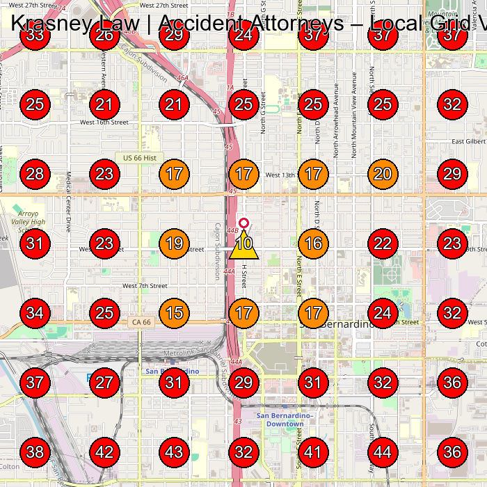Krasney Law | Accident Attorneys GeoGrid visibility map for Legal Services in Riverside